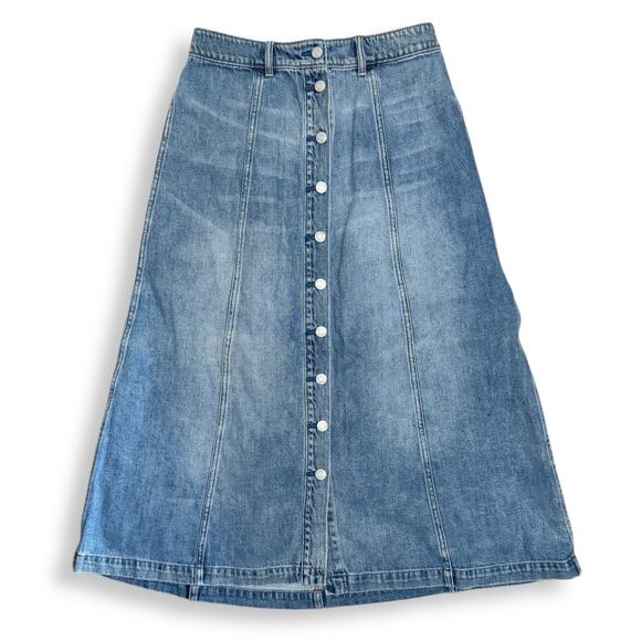 GAP Denim Women’s Button Front Midi Skirt Blue A-Line Stretch Size 29 - Picture 2 of 7